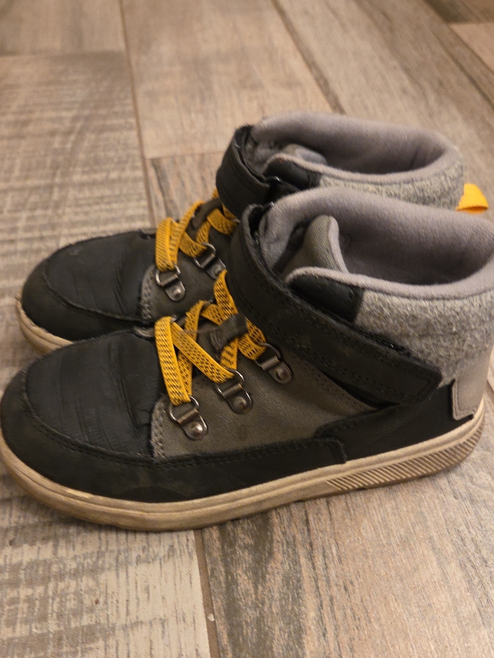 Cat & Jack Kids Black & Gray High-Top Boots with Yellow Laces